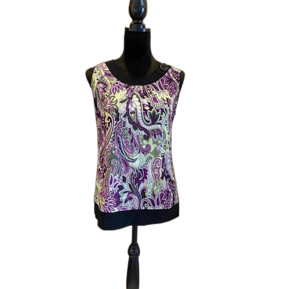 Summer  Blouse  Size ? M or Large Sleeveless Purple Green Paisley Rounded Neck‎